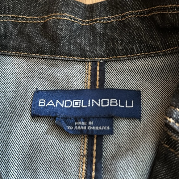 Bandolinoblu Faded Black Denim, Embellished Button, Ruffle Back Jacket, Petite M - Picture 3 of 8